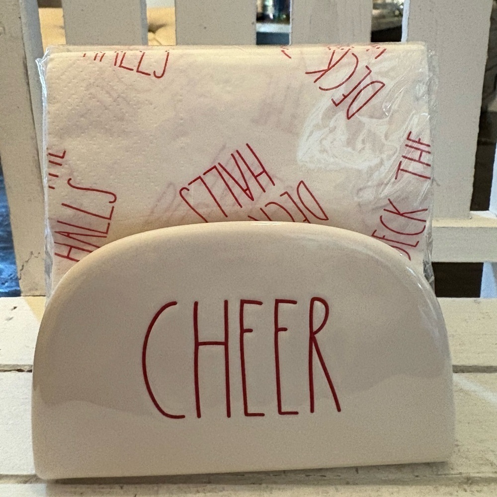Rae Dunn Cheer Napkin Holder - Cream and Red